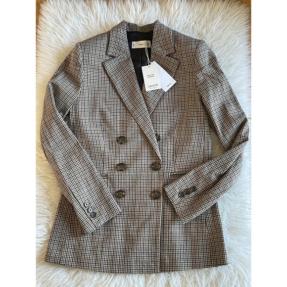 MANGO MNG Women’s Size Small Wrap Check Suit Blazer NWT OPEN 2 OFFERS - Picture 6 of 14